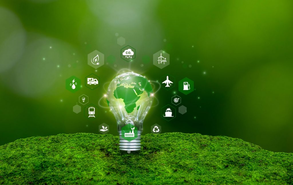 green,logistic,and,clean,energy,concept.,the,lightbulb,is,surrounded